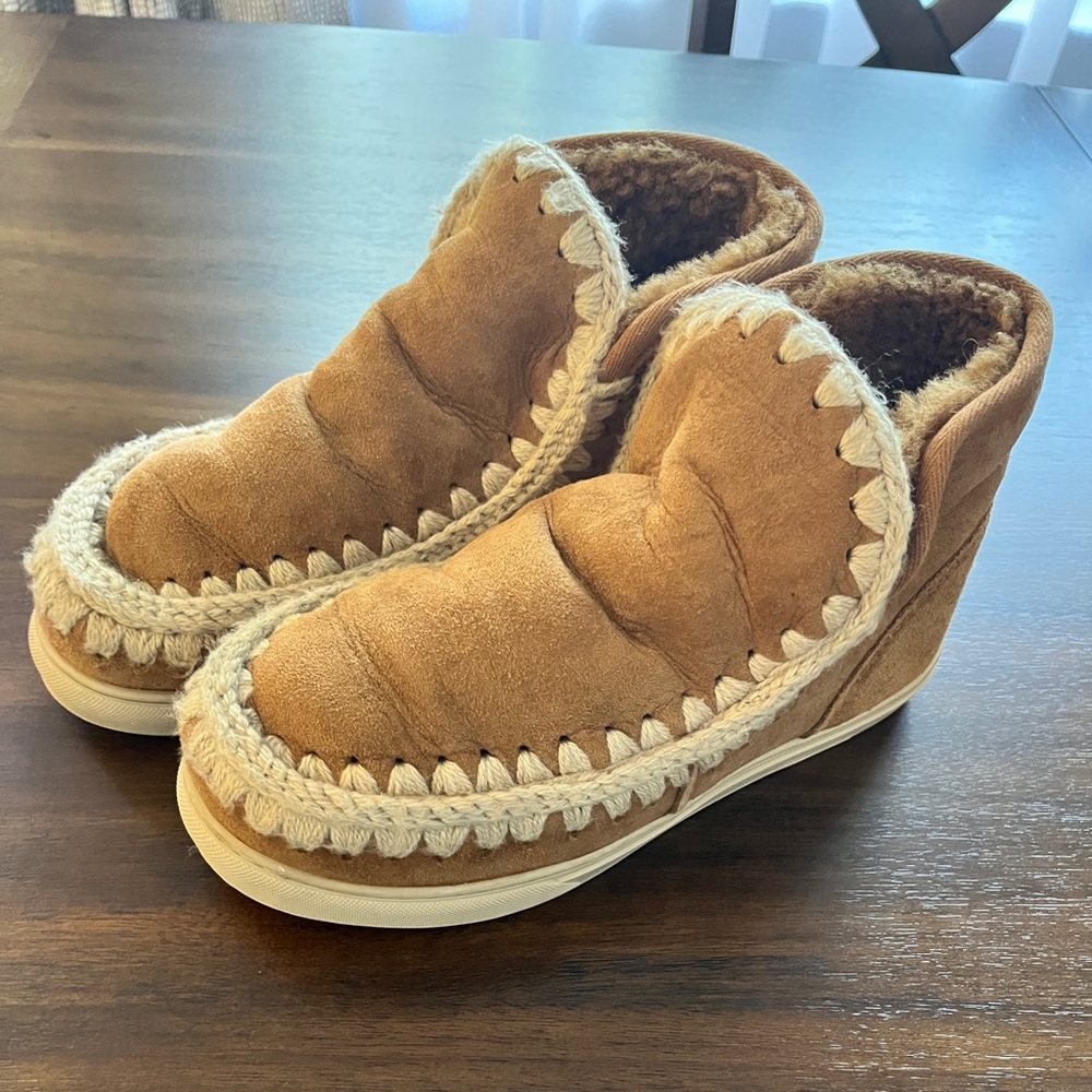 Mou Eskimo Suede Shearling Sneaker Boots - Cognac/Brown - Women's Sz 9